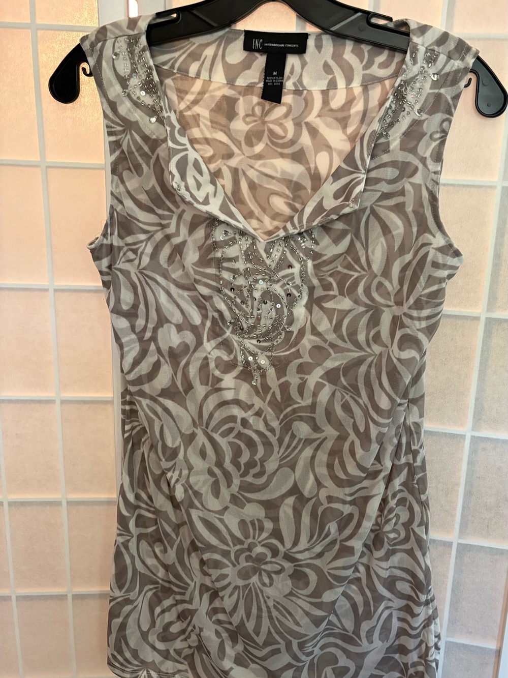 INC International Concepts Taupe Floral Sleeveless Top